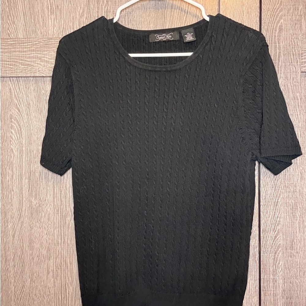 Black Cable Knit Short Sleeve Sweater